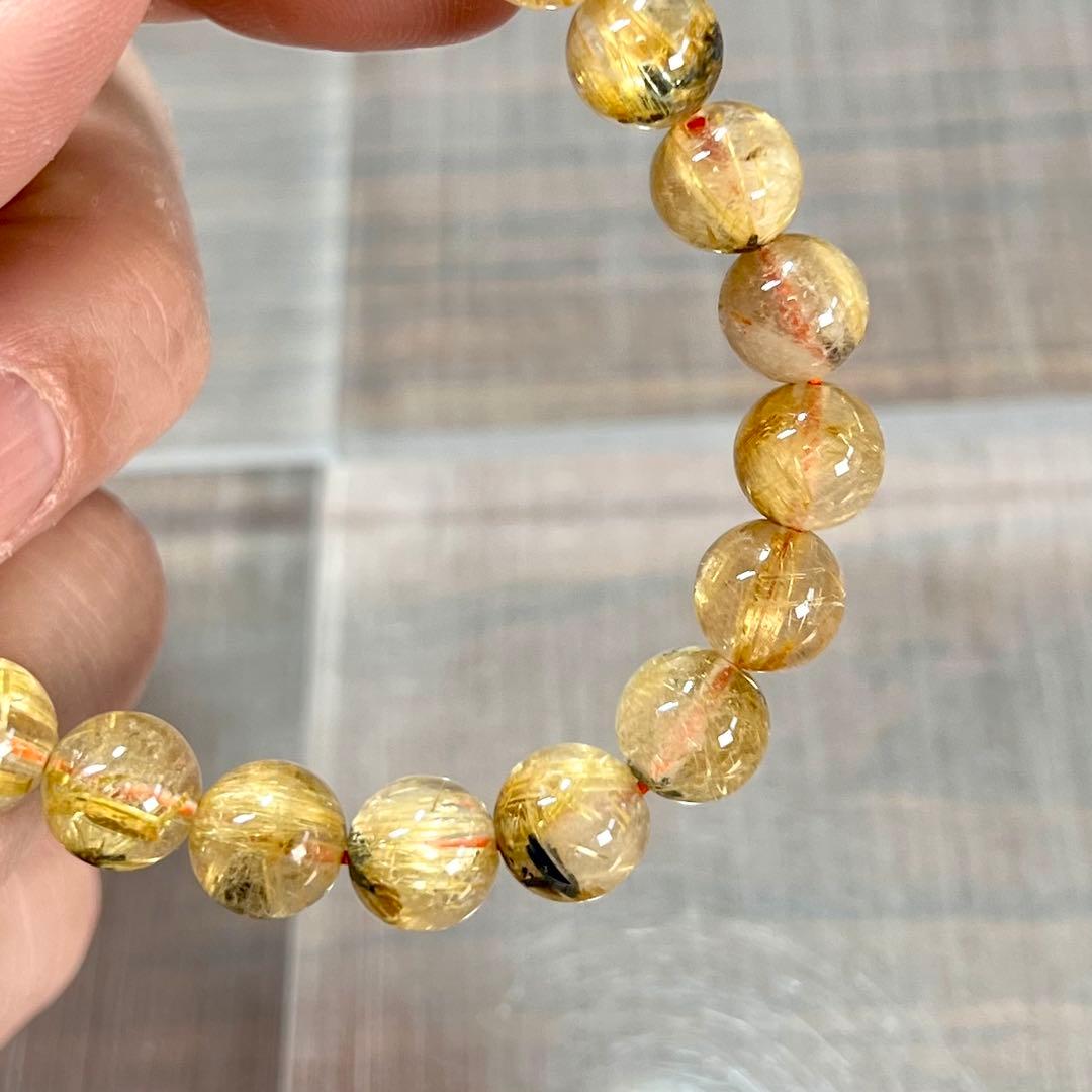 金運強　太陽放射ルチルブレスレット　ヘマタイト　ルチルクォーツ　2-14