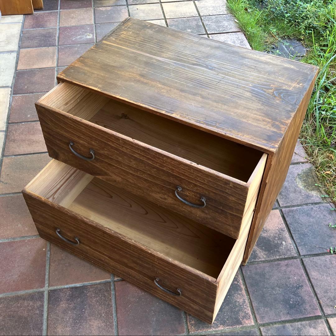 古い家具 和箪笥 木製タンス 時代物 2段引き出し 古民家 昭和レトロ