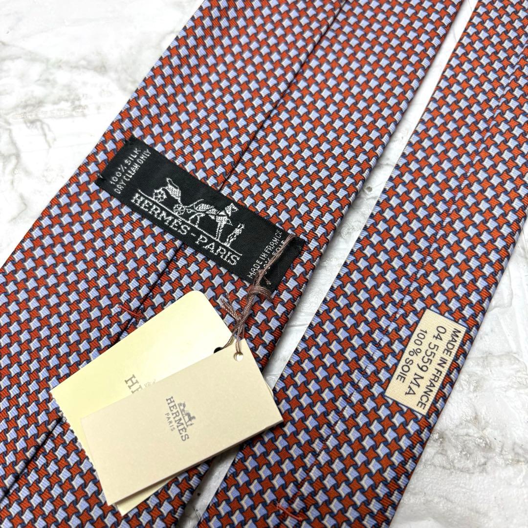 未使用品　エルメス　ネクタイ　オレンジ×水色　スーツ　ソリッドタイ　シャツ
