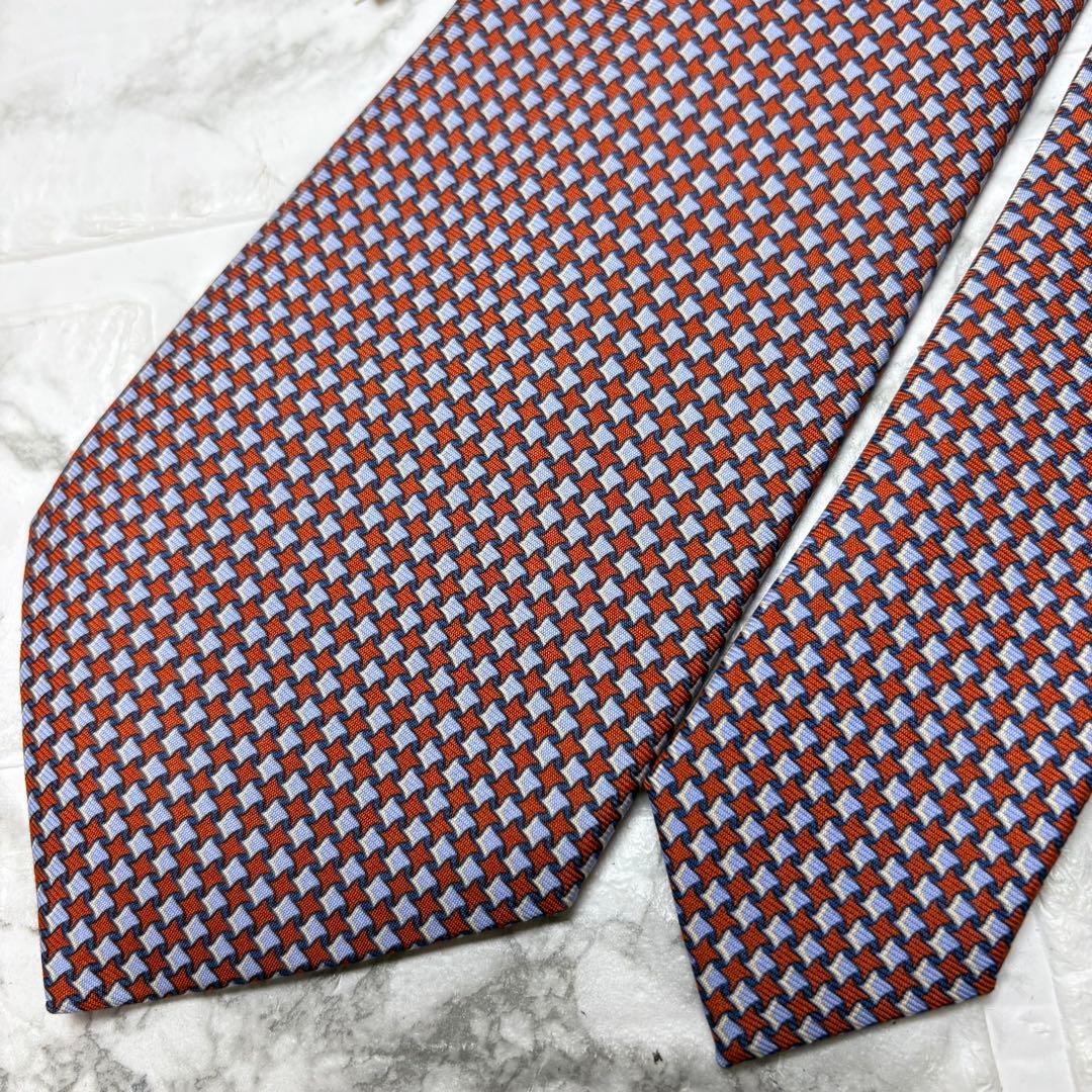 未使用品　エルメス　ネクタイ　オレンジ×水色　スーツ　ソリッドタイ　シャツ
