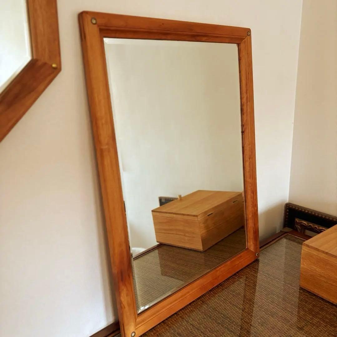 【 アンティーク】木製フレームミラー 長方形 北欧ナチュラル 68×52cm