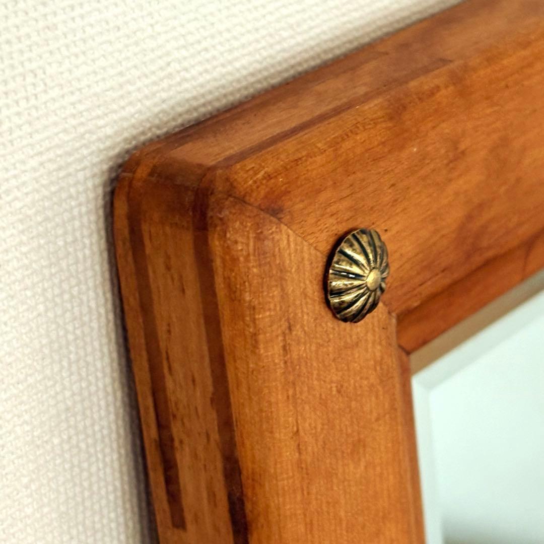 【 アンティーク】木製フレームミラー 長方形 北欧ナチュラル 68×52cm