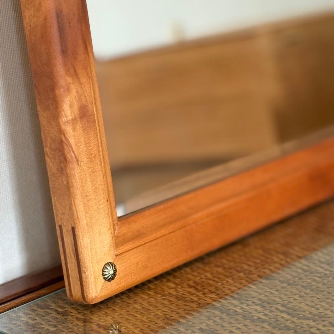 【 アンティーク】木製フレームミラー 長方形 北欧ナチュラル 68×52cm