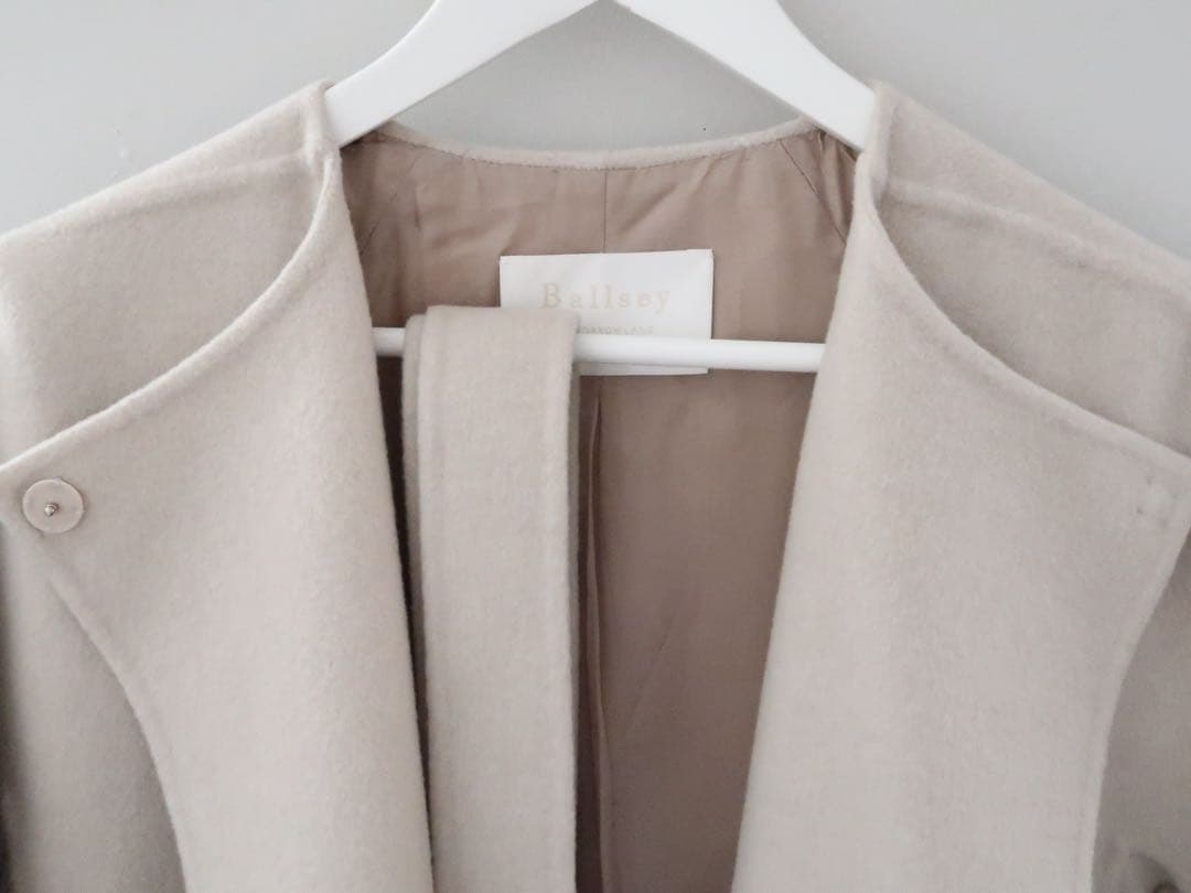 Ballsey プレミアムウールリバー ノーカラーコート ライトベージュ　34