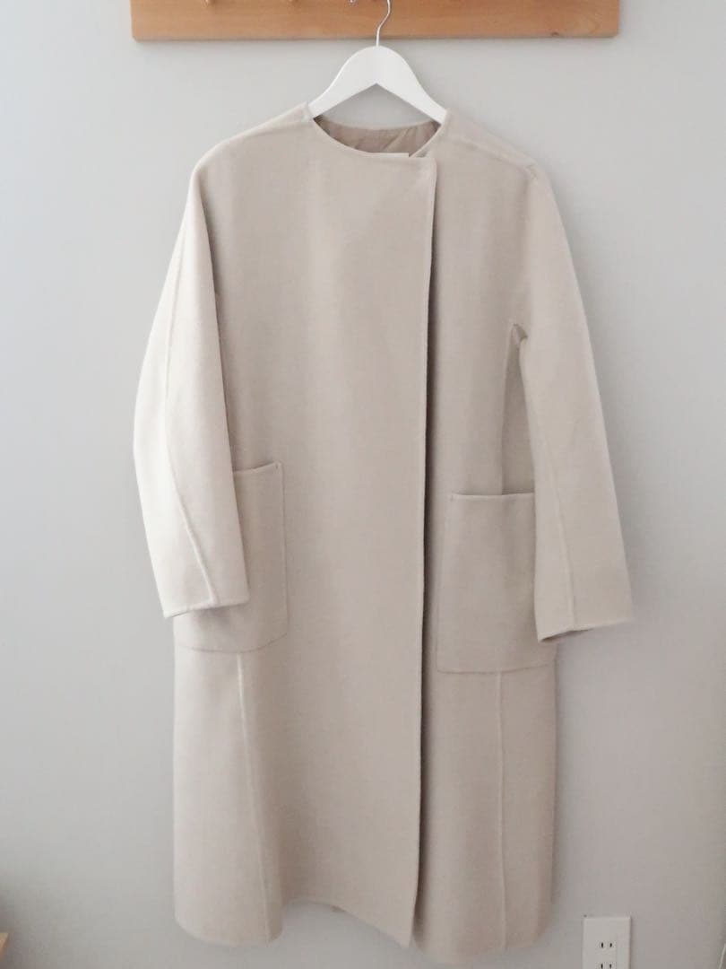 Ballsey プレミアムウールリバー ノーカラーコート ライトベージュ　34