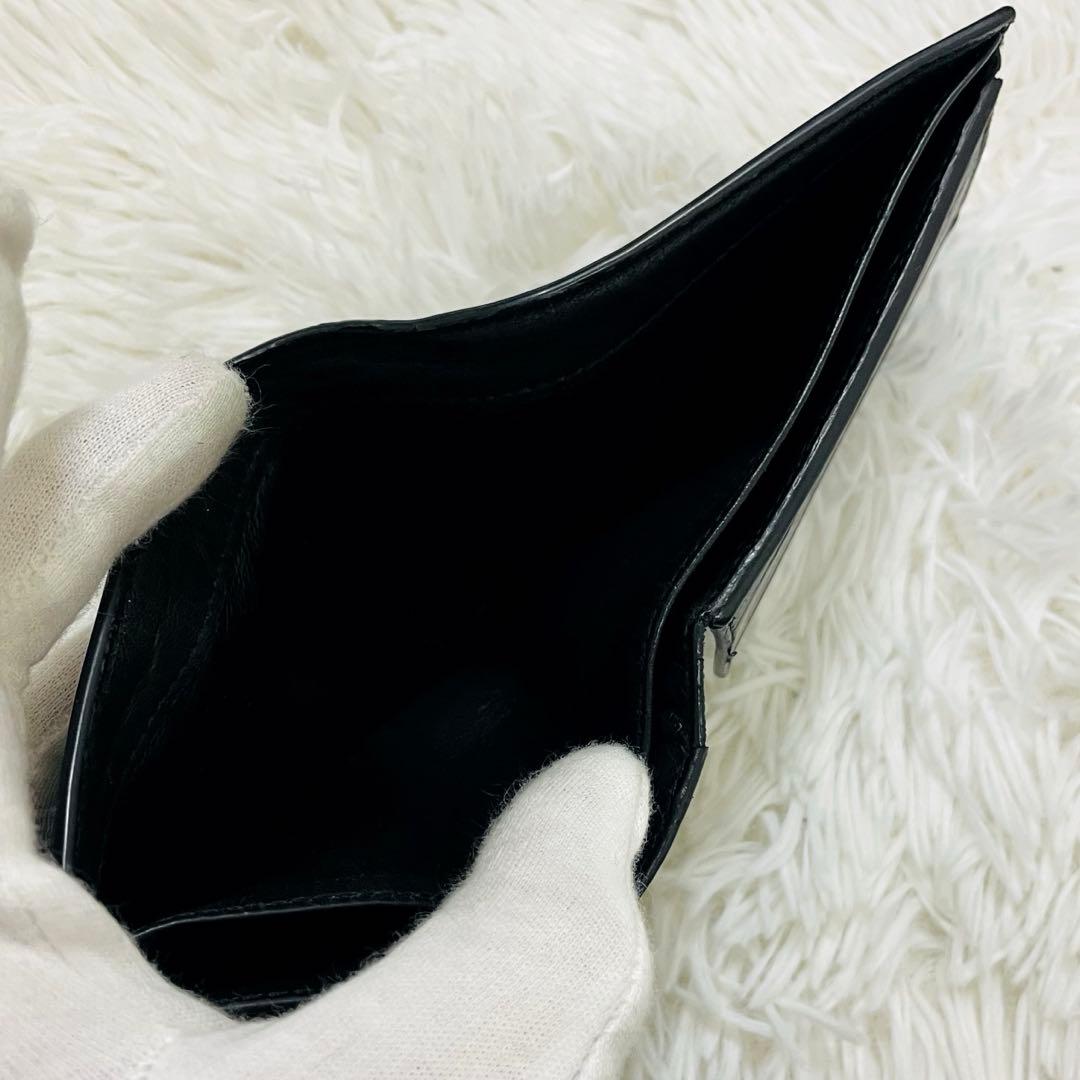極美✨サンローラン 二つ折り財布 オールブラック レザー クロコ