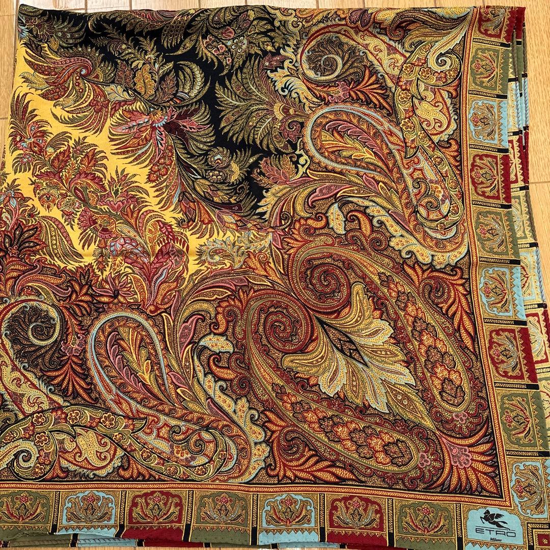 エトロ 大判ショール 128×128 ウールカシミア