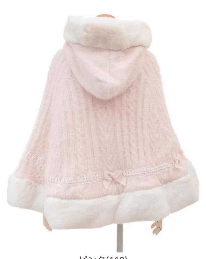 しょぼん 25日LIZLISA リズリサ ダブルリボンニットファーポンチョ