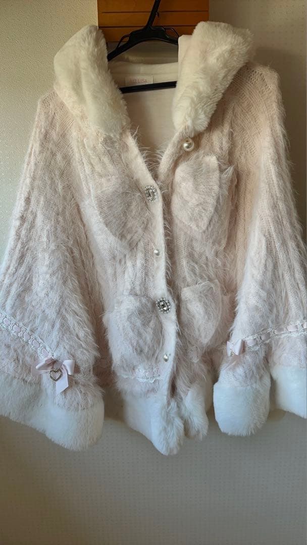 しょぼん 25日LIZLISA リズリサ ダブルリボンニットファーポンチョ