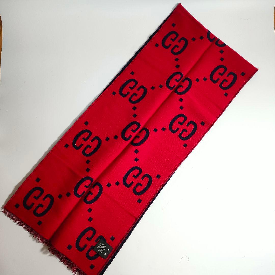 GUCCI GGロゴ リバーシブル マフラー ジャガード ウール×シルク