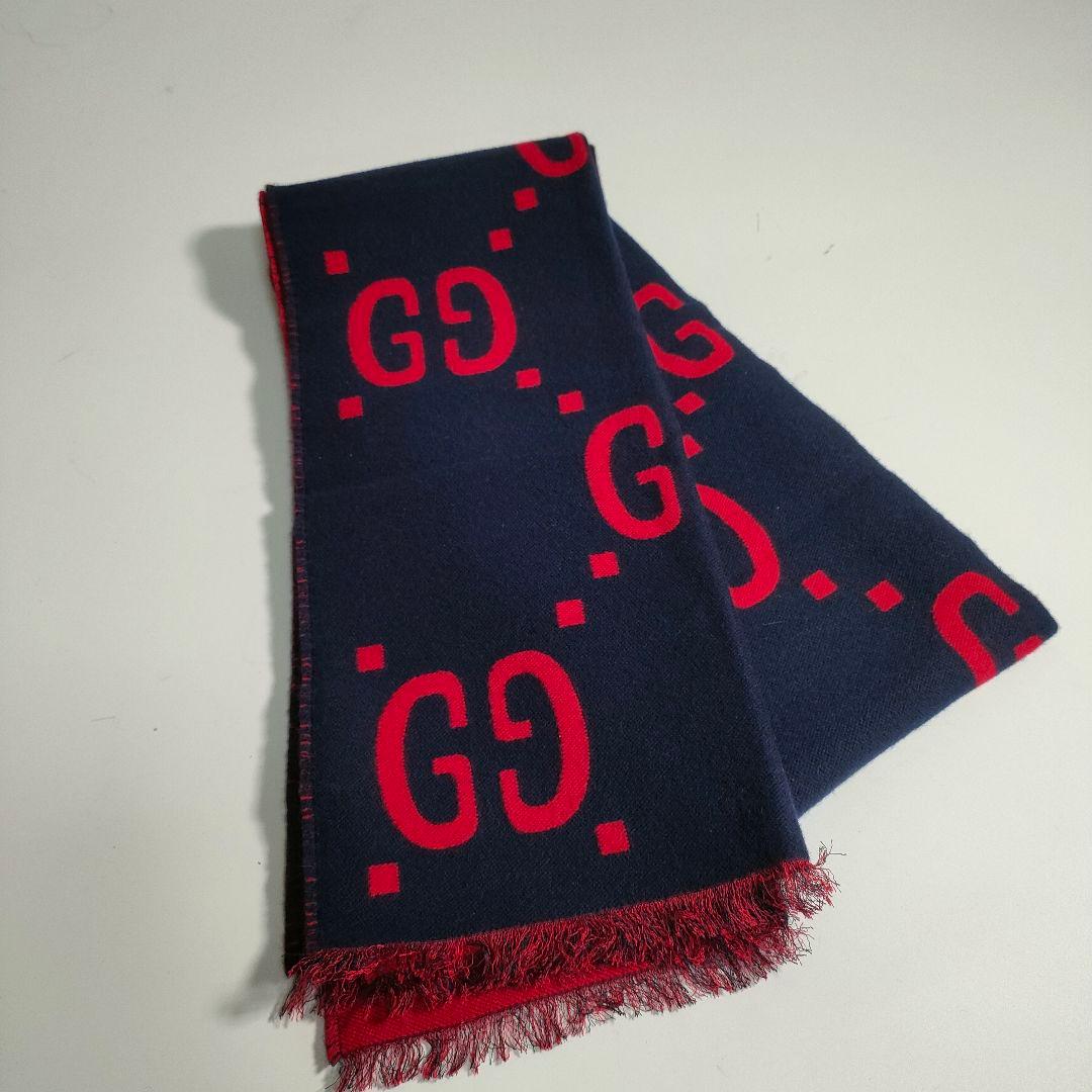 GUCCI GGロゴ リバーシブル マフラー ジャガード ウール×シルク