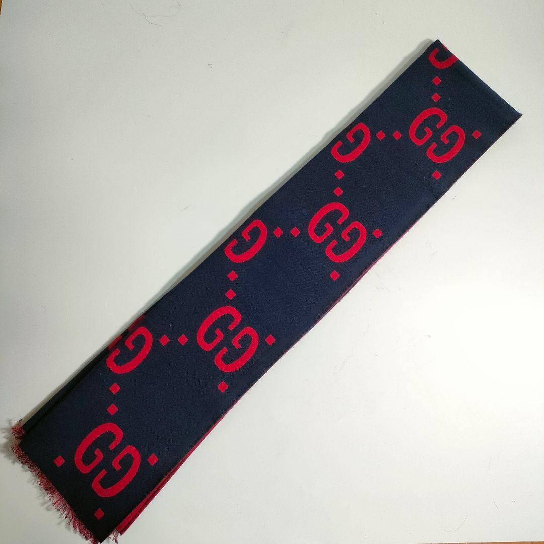 GUCCI GGロゴ リバーシブル マフラー ジャガード ウール×シルク