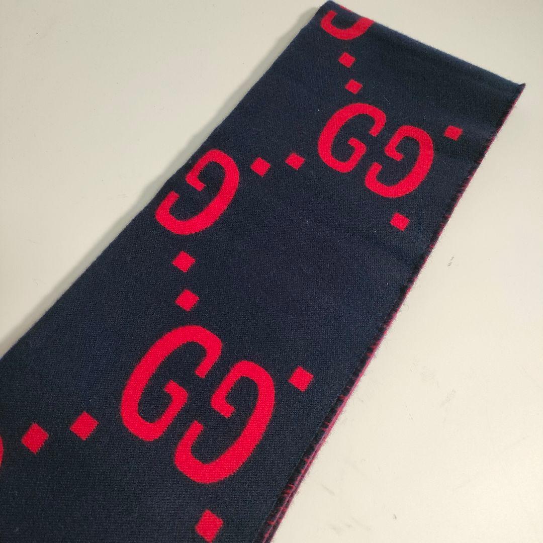 GUCCI GGロゴ リバーシブル マフラー ジャガード ウール×シルク