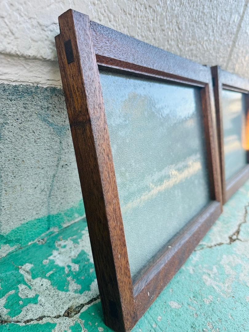 【昭和レトロ】木製窓　レトロ　木扉　スリガラス　小窓　アンティーク