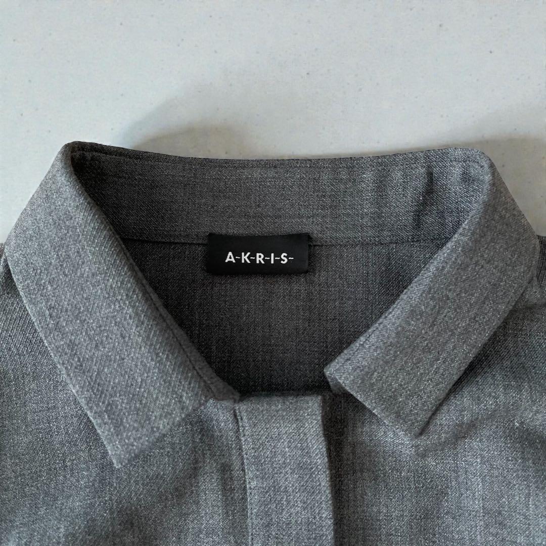 美品✨AKRIS アクリス 高級ウール　チュニック シャツ　グレー　xl
