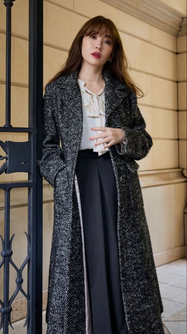 【Her lip to】Herringbone Wool-Blend Coat