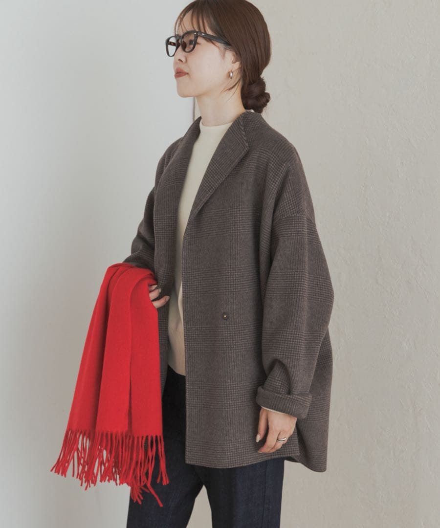 【新品・タグ付き】ウールリバーミドルガウンコート　BROWNCHECK