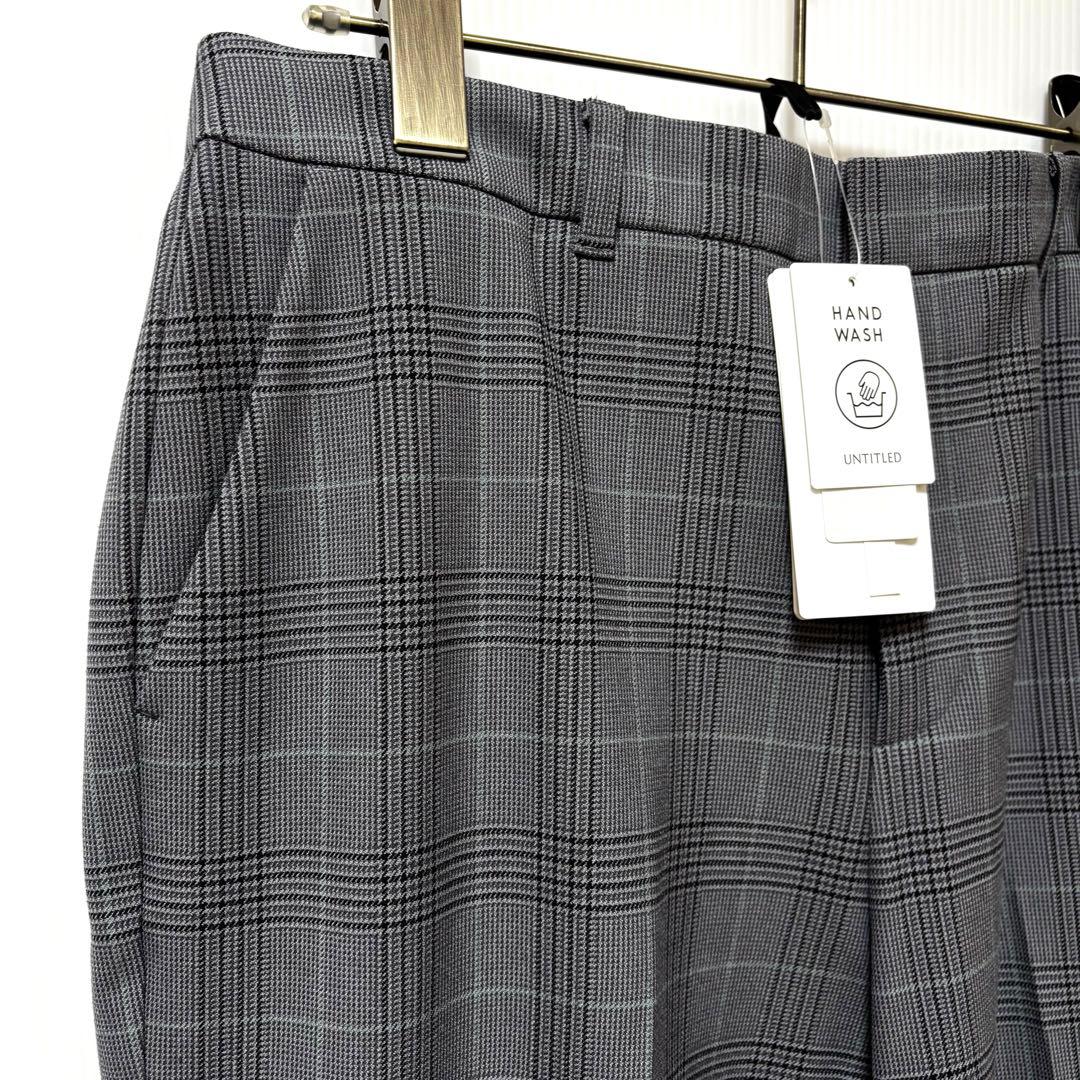 新品【アンタイトル】裏起毛　テーパードパンツ　グレー　チェック　ゴム