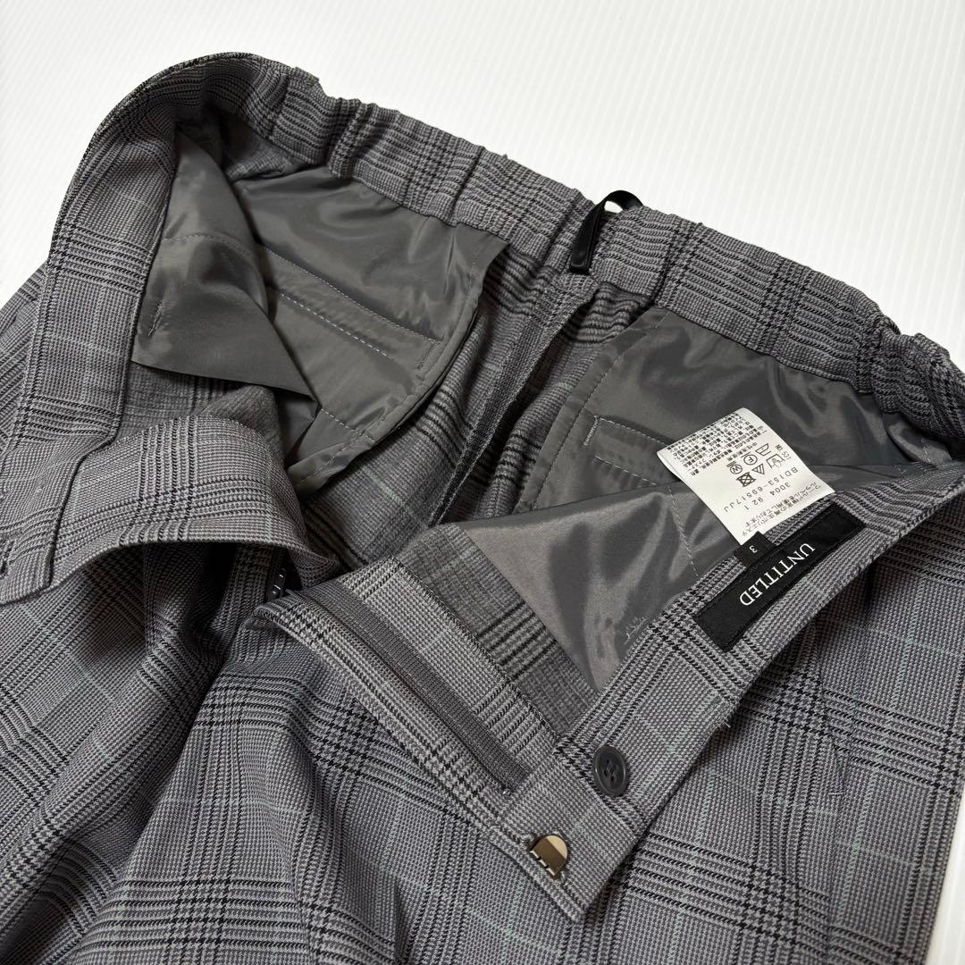 新品【アンタイトル】裏起毛　テーパードパンツ　グレー　チェック　ゴム