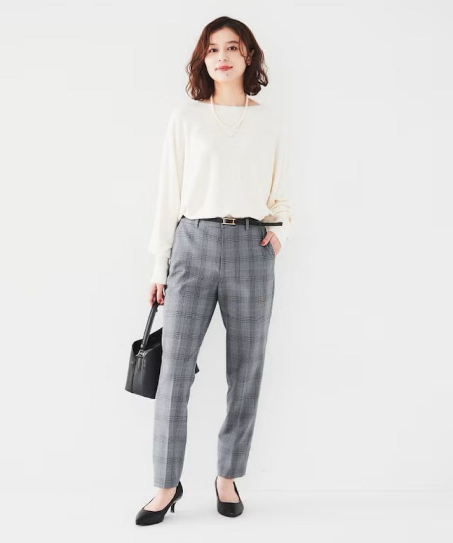 新品【アンタイトル】裏起毛　テーパードパンツ　グレー　チェック　ゴム