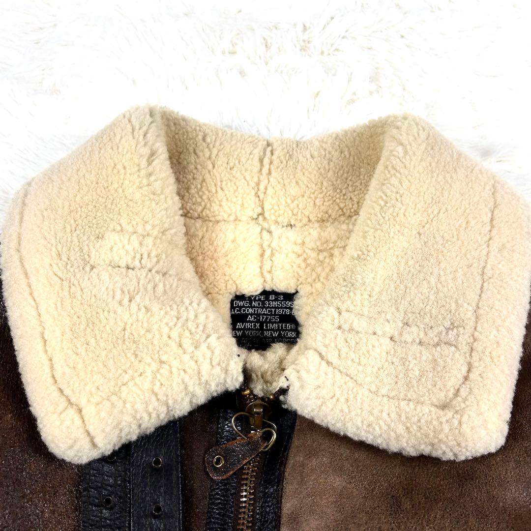希少 AVIREX B-3 ムートンフライトジャケット 羊革 ブラウン 40 L
