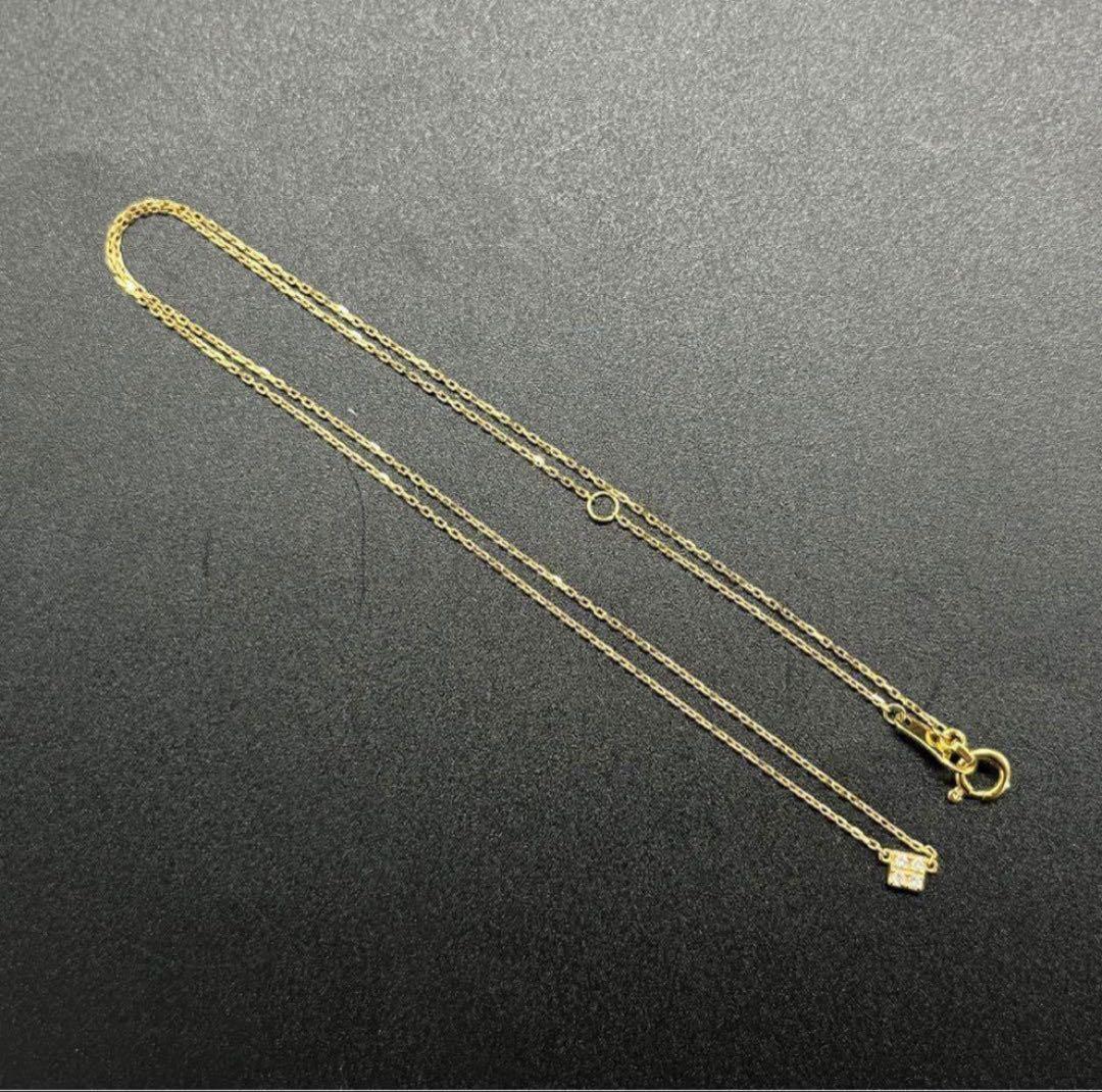 agete K18 ダイヤ ネックレス 0.02ct キューブ 18金