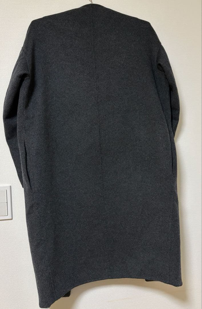 ENFOLD ウールリバー　ノーカラーコート　グレー　裏グリーン　36