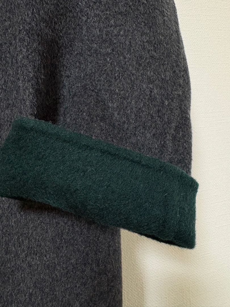 ENFOLD ウールリバー　ノーカラーコート　グレー　裏グリーン　36