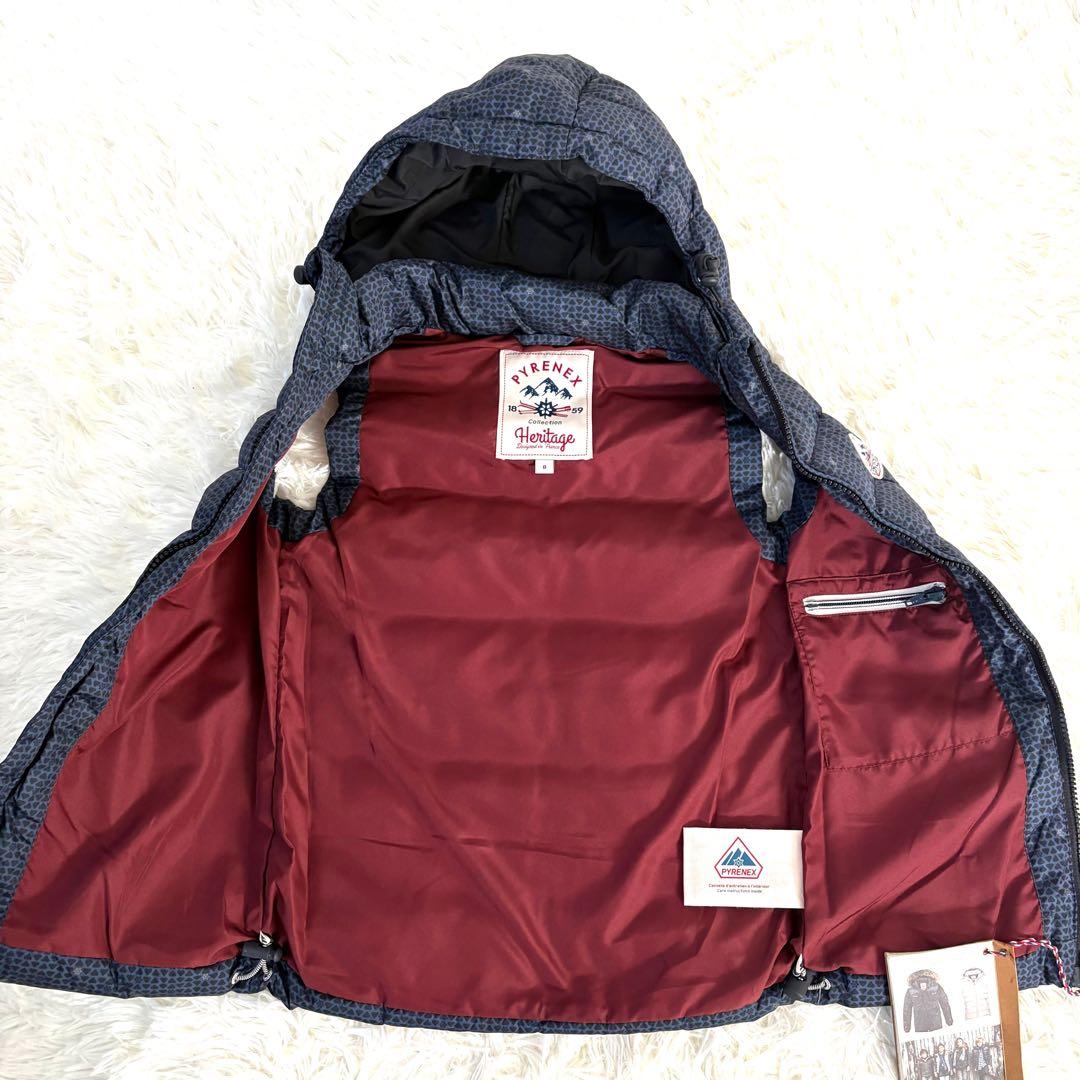 新品☆PYRENEX☆ピレネックス　ダウンベスト　ネイビー　濃紺　総柄　サイズ8