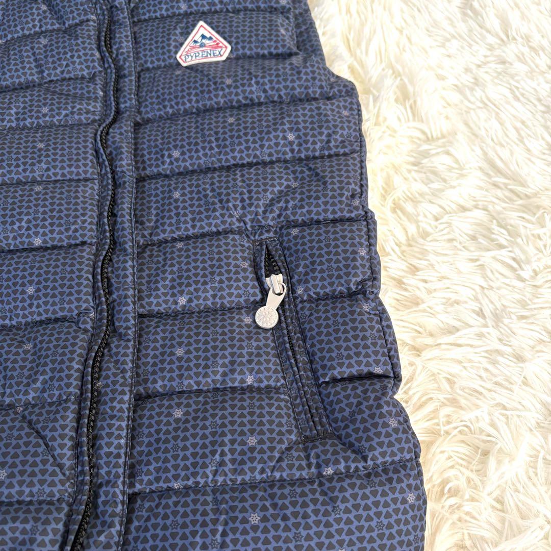 新品☆PYRENEX☆ピレネックス　ダウンベスト　ネイビー　濃紺　総柄　サイズ8