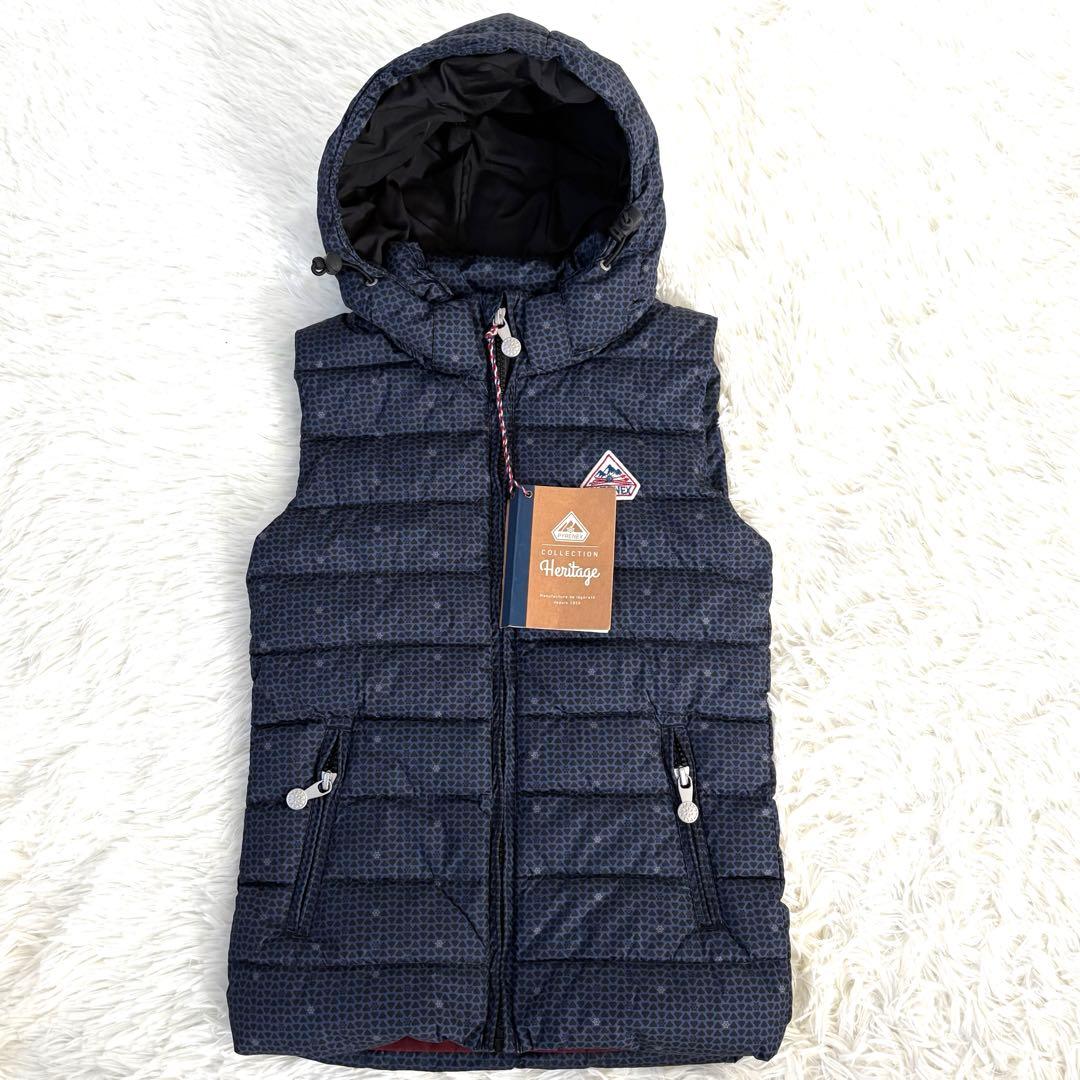 新品☆PYRENEX☆ピレネックス　ダウンベスト　ネイビー　濃紺　総柄　サイズ8