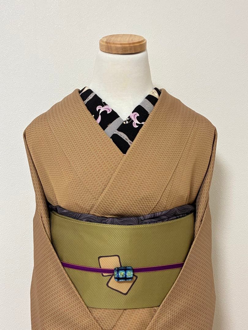 年末年始セール！　袷　紬　御召　小格子　裄67cm 正絹