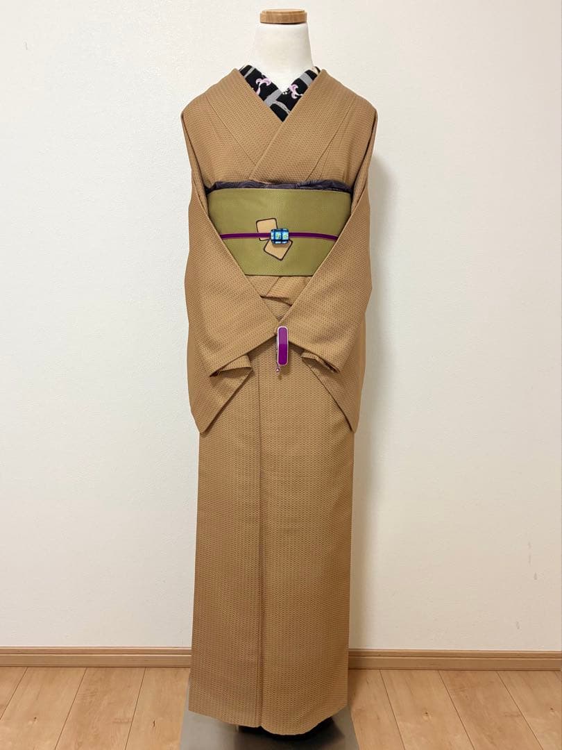 年末年始セール！　袷　紬　御召　小格子　裄67cm 正絹