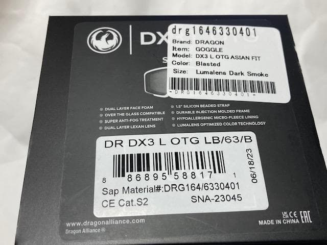 ドラゴン DX3 L OTG Blasted メガネ対応 ゴーグル