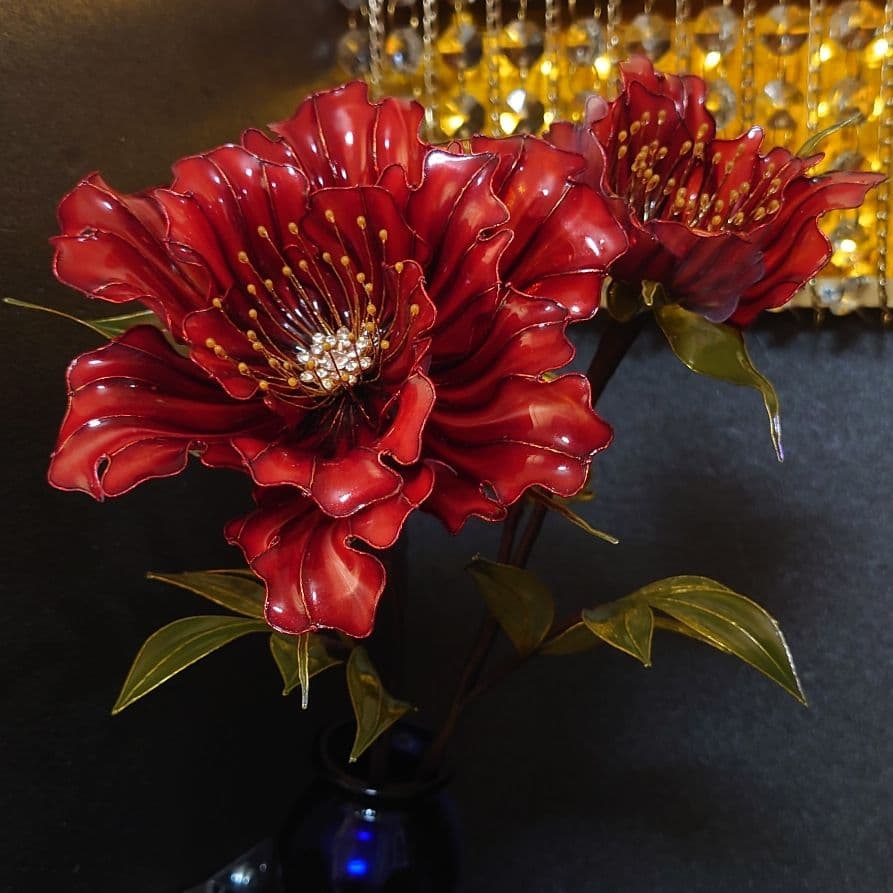 牡丹と薔薇３ アメリカンフラワー ディップフラワー デコトラ トラック 花瓶 に