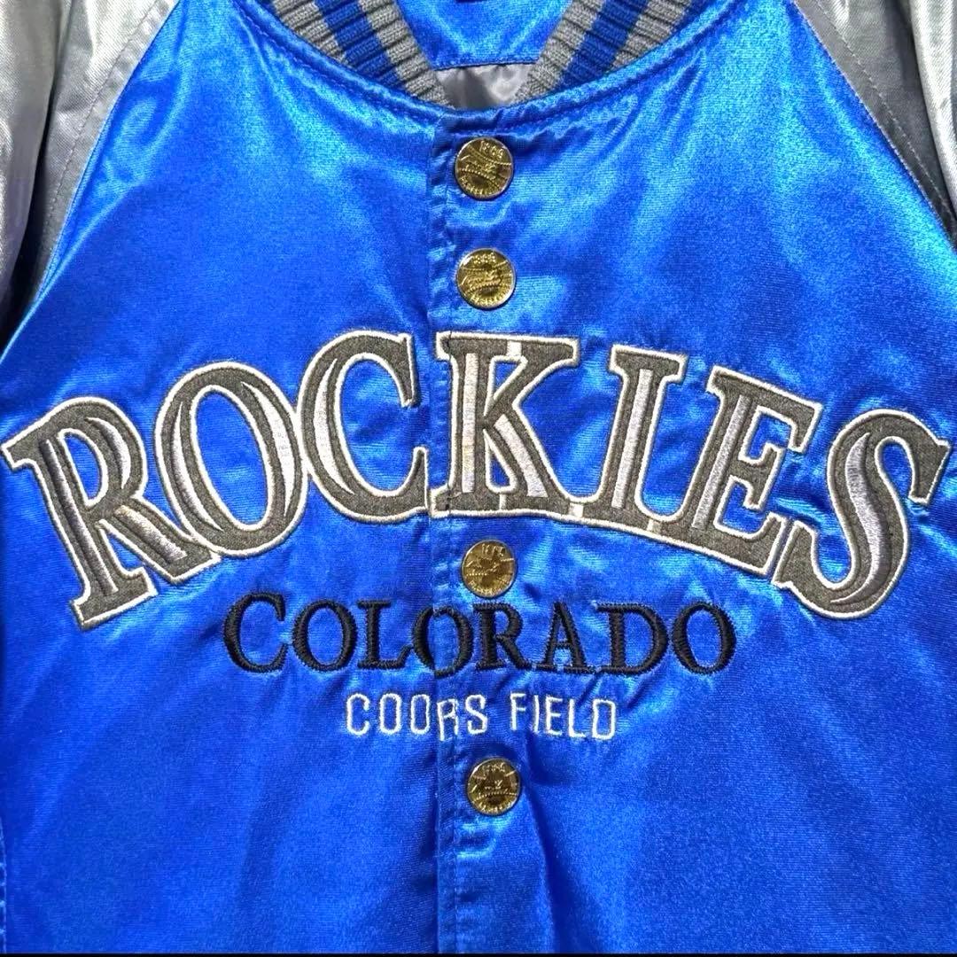 MLB ロッキーズ スタジャン ダウン 刺繍 ブルー L アウター ストリート