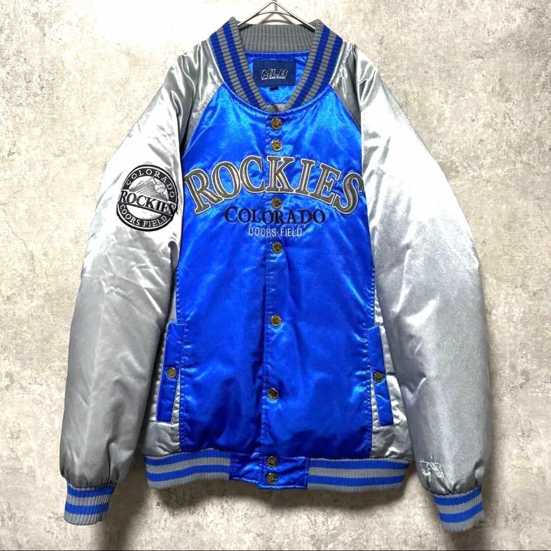 MLB ロッキーズ スタジャン ダウン 刺繍 ブルー L アウター ストリート