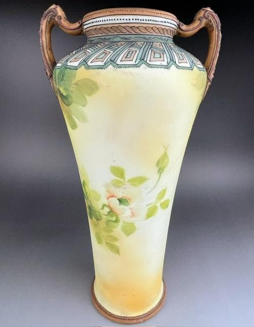 【超大型・訳アリ】オールドノリタケ 約３１．５㎝　花紋盛上げ花瓶 クレマチス