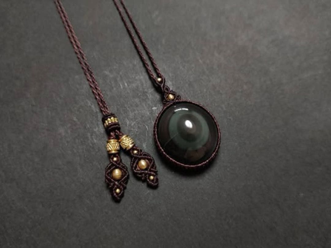 レインボーオブシディアン　マクラメネックレス