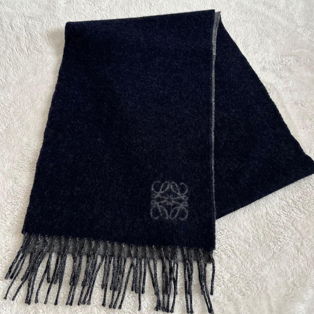 LOEWE ロエベ アナグラム マフラー ネイビー フリンジ