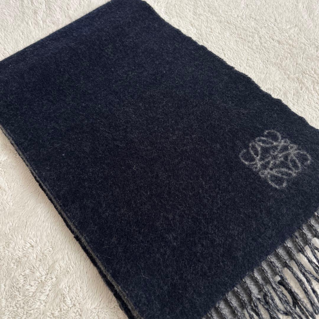 LOEWE ロエベ アナグラム マフラー ネイビー フリンジ