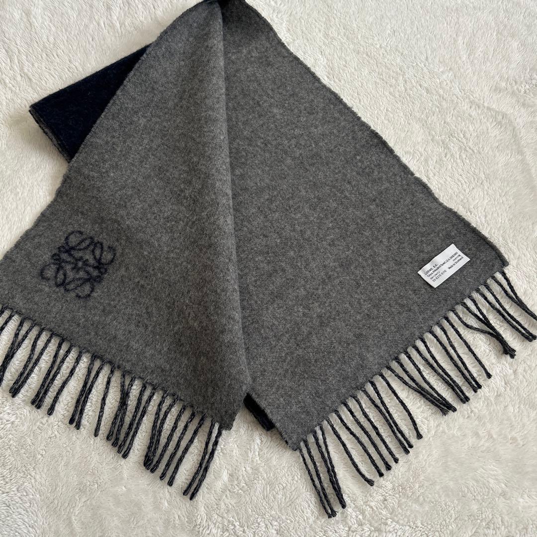 LOEWE ロエベ アナグラム マフラー ネイビー フリンジ