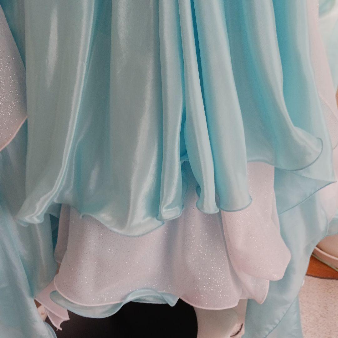 水色オフショルダー社交ダンスドレス