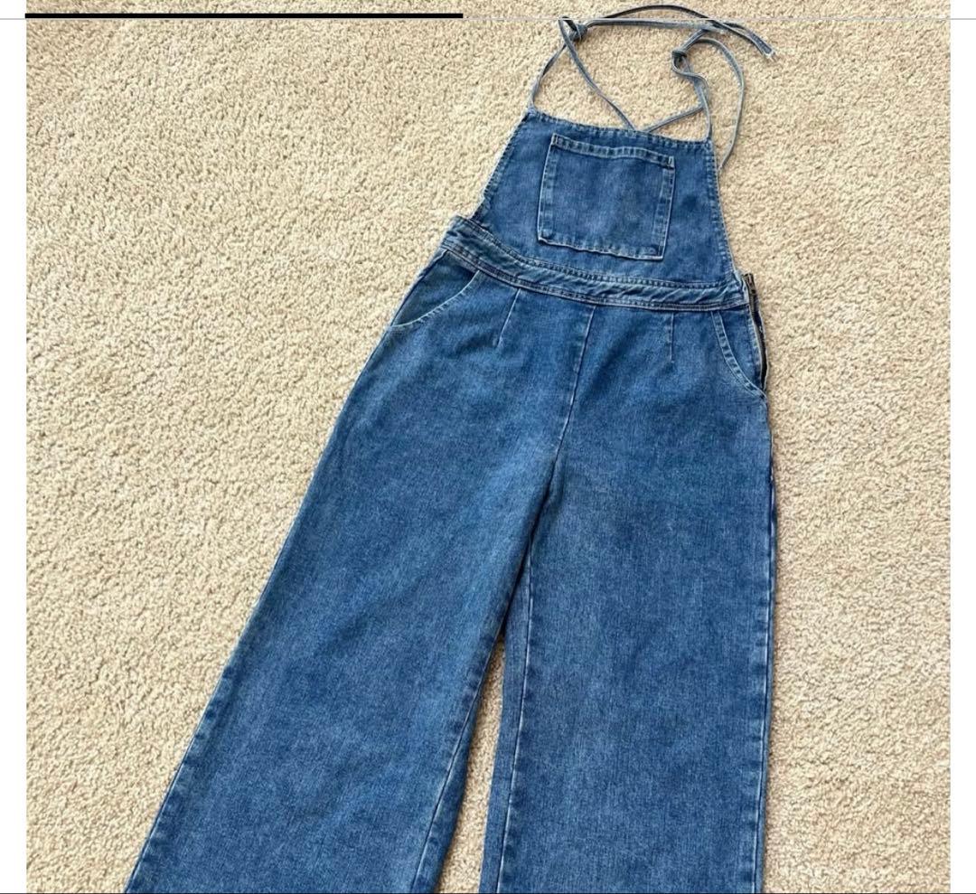 デニムブルー サロペット ワイドレッグ