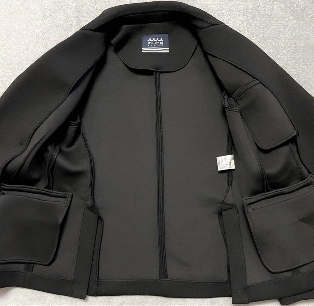 M相当★ムータマリン ダブル テーラードジャケット 銀ボタン ボンディング 黒
