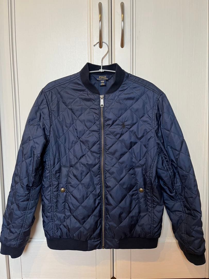 ポロラルフローレン　ネイビー キルティングジャケット　刺繍ロゴ