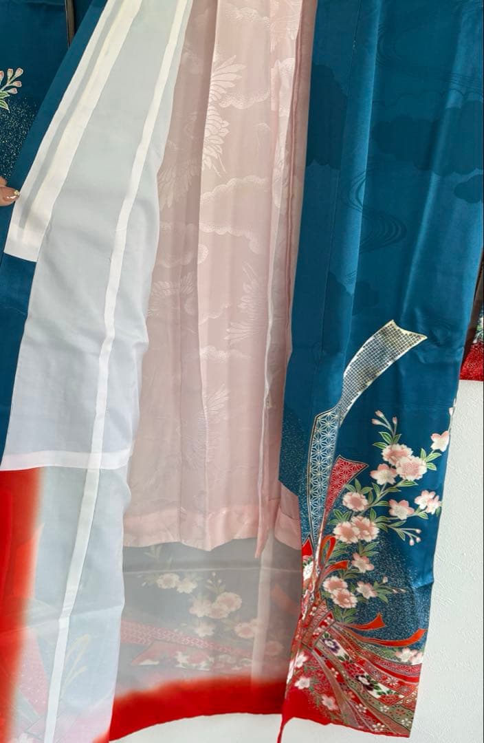 子供 七五三 着物 青 女の子 旭縫製　着物・長襦袢セット