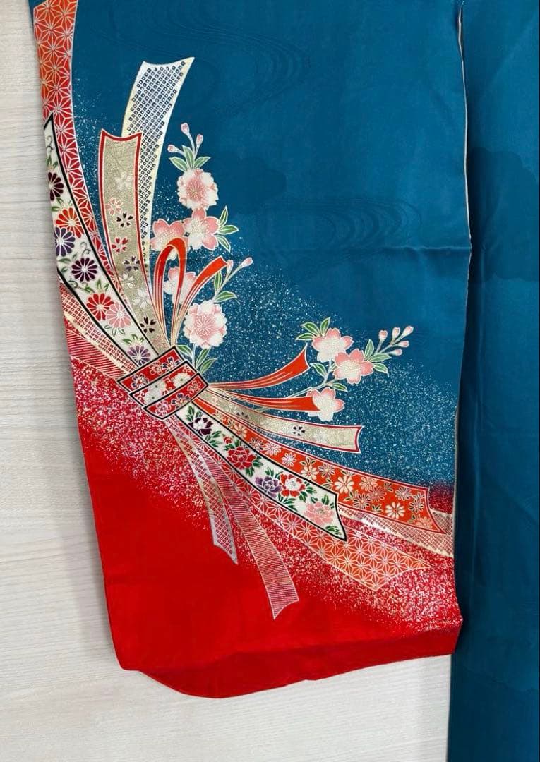 子供 七五三 着物 青 女の子 旭縫製　着物・長襦袢セット