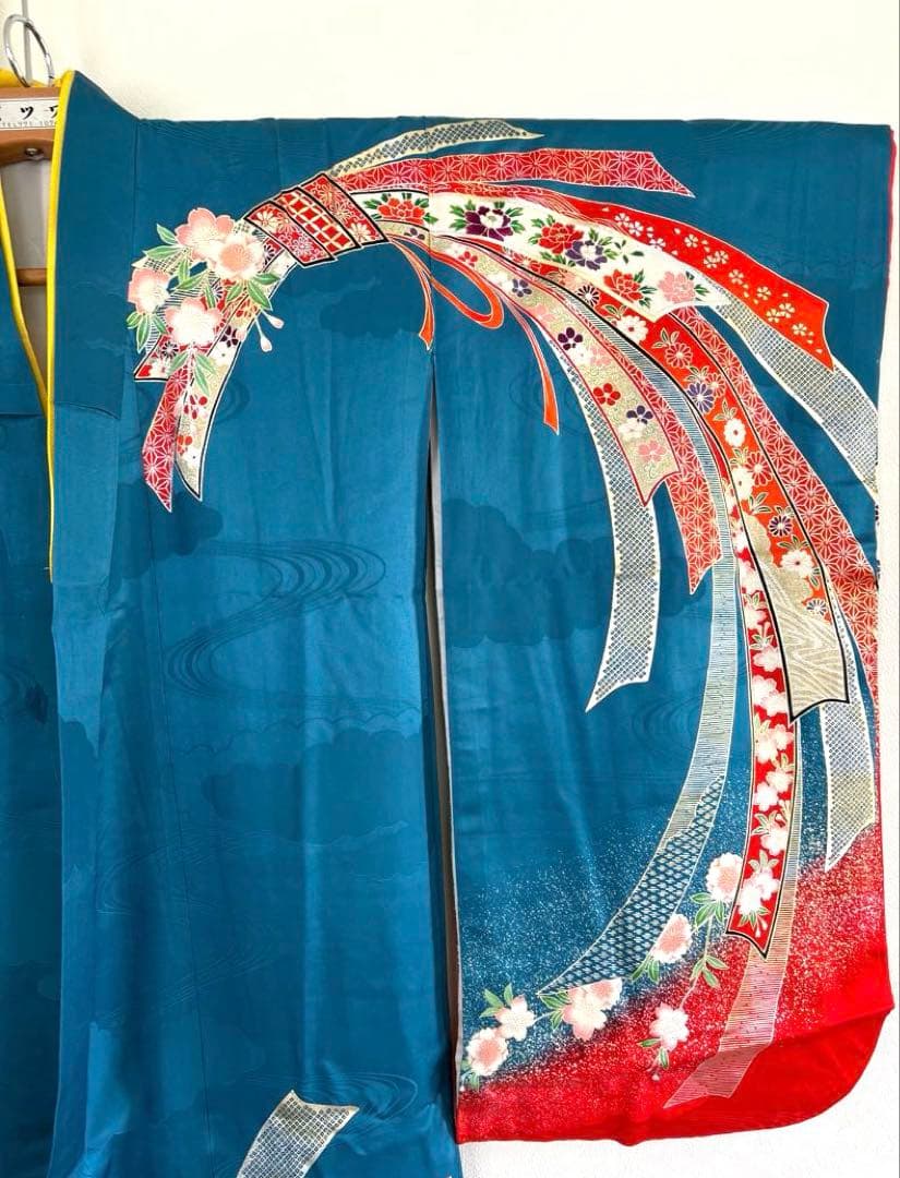 子供 七五三 着物 青 女の子 旭縫製　着物・長襦袢セット