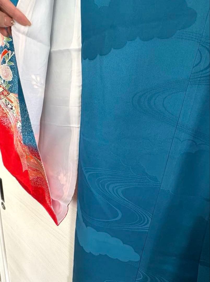 子供 七五三 着物 青 女の子 旭縫製　着物・長襦袢セット